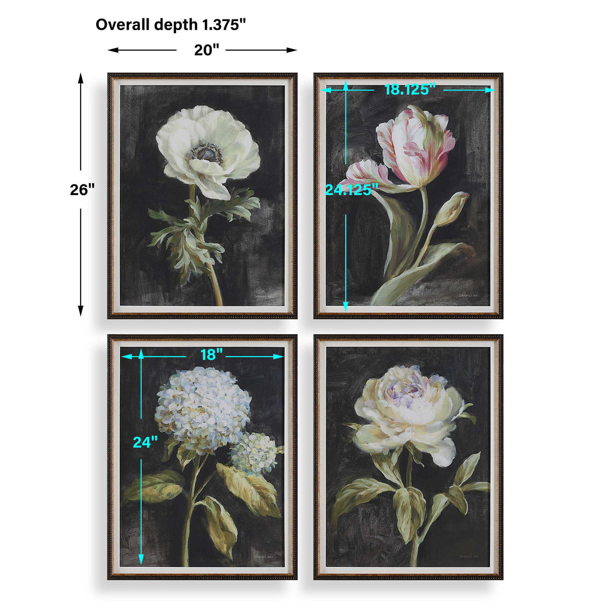 Florals On Black Framed Prints (Set of 4) by Uttermost - View 8