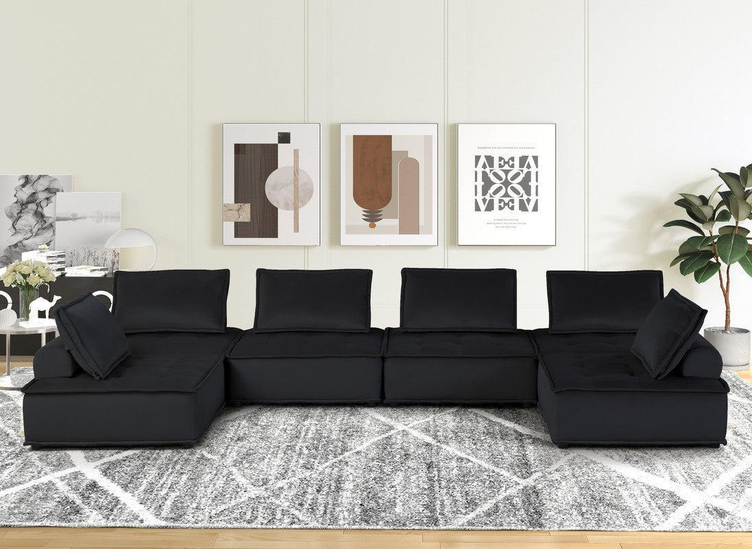 Aveline 160'W Black Velvet 6-Seater U-Shape Modular Sectional Sofa - sold by Home Elegance USA