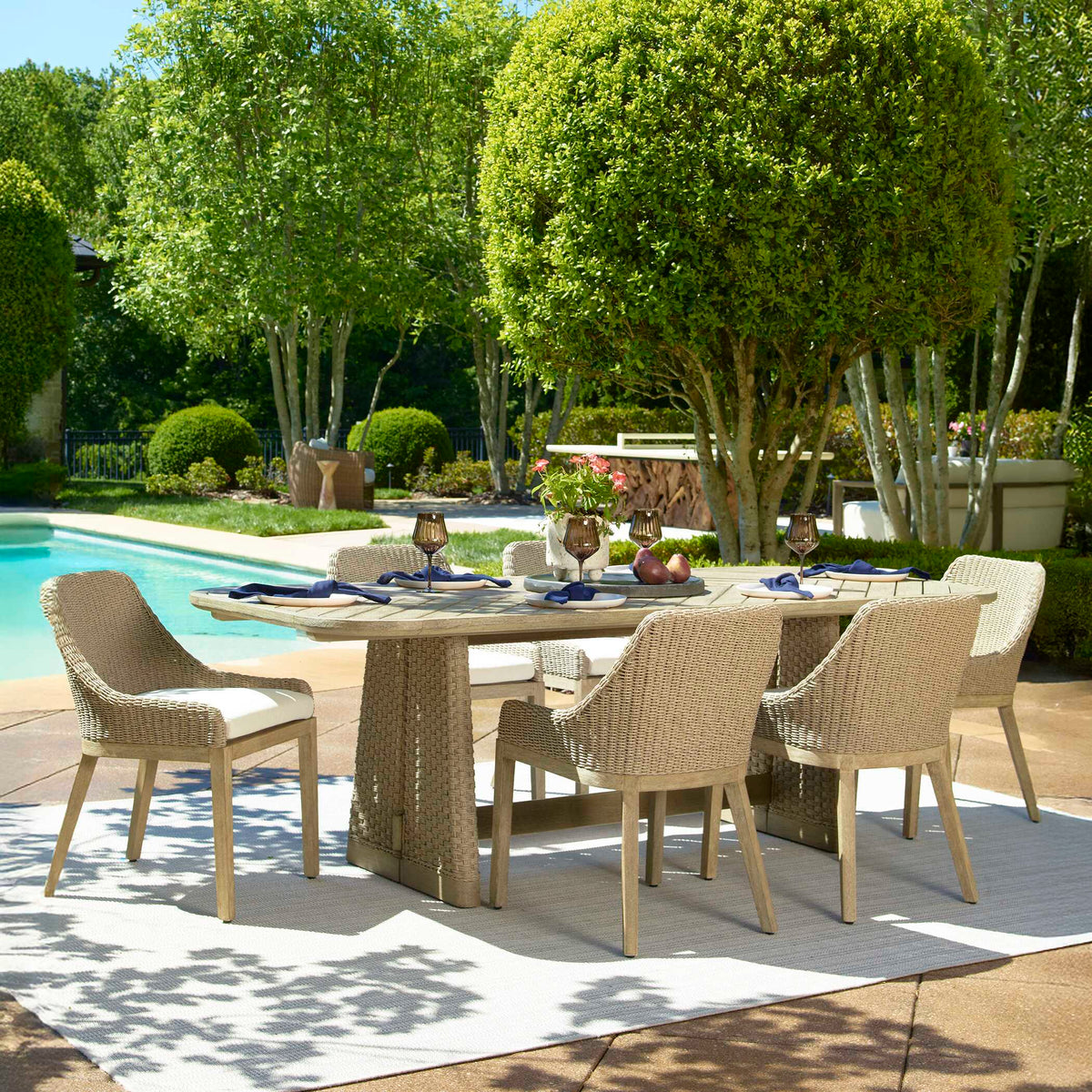 Harbor Herringbone Indoor-Outdoor Dining Table - Light Brown by Uttermost - View 2
