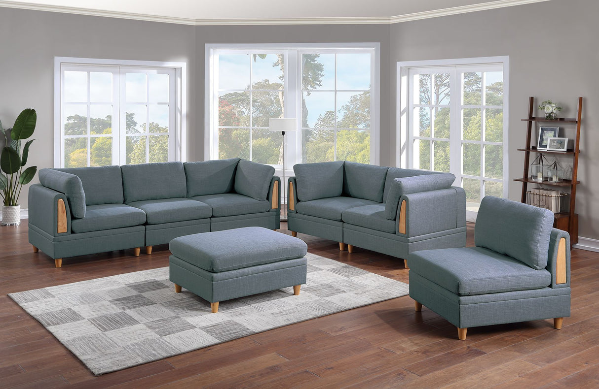 Contemporary Living Room Furniture 7pc Sectional Sofa Set Steel Dorris Fabric Couch 4x Wedges 2x Armless Chair And 1x Ottomans - sold by Home Elegance USA