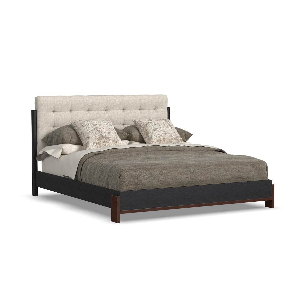 Waterfall Queen Upholstered Bed - Beige / Deep Ebony | Flexsteel