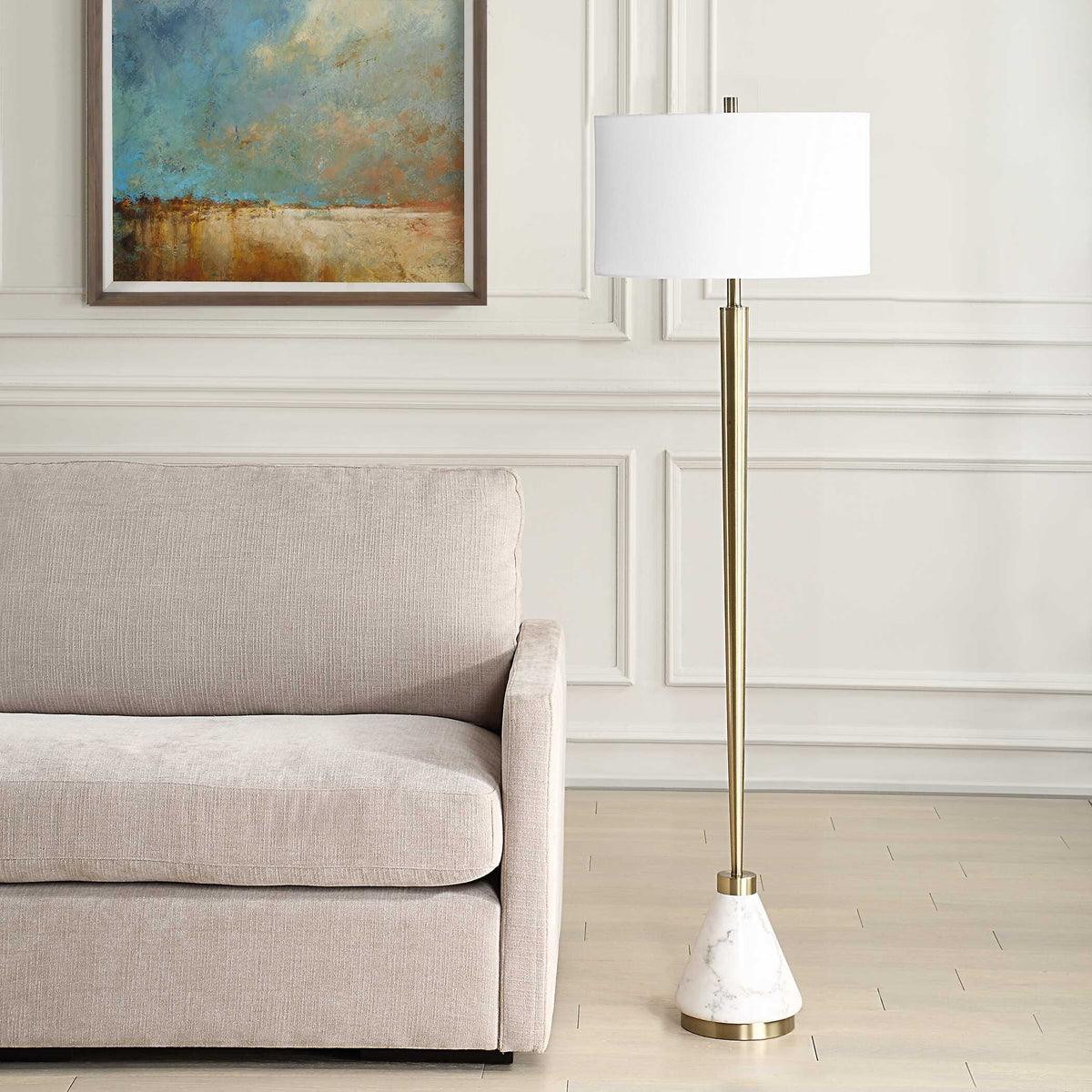 Curran Tapered Metal Floor Lamp - White by Uttermost - View 3