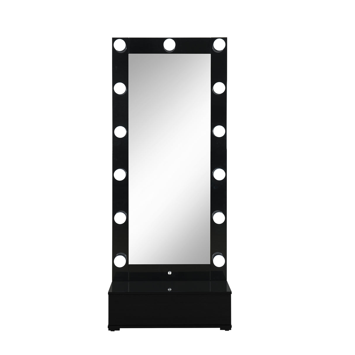 ELISA Modern Black Narrow Tall Mirror with Speaker and Drawer, Wood, 30x15x74 inches