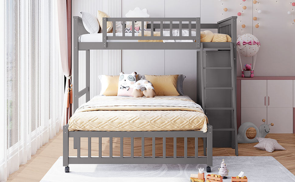 Wooden Twin Over Full Bunk Bed With Six Drawers And Flexible Shelves,Bottom Bed With Wheels,Gray(OLD SKU:LP000531AAE) - sold by Home Elegance USA