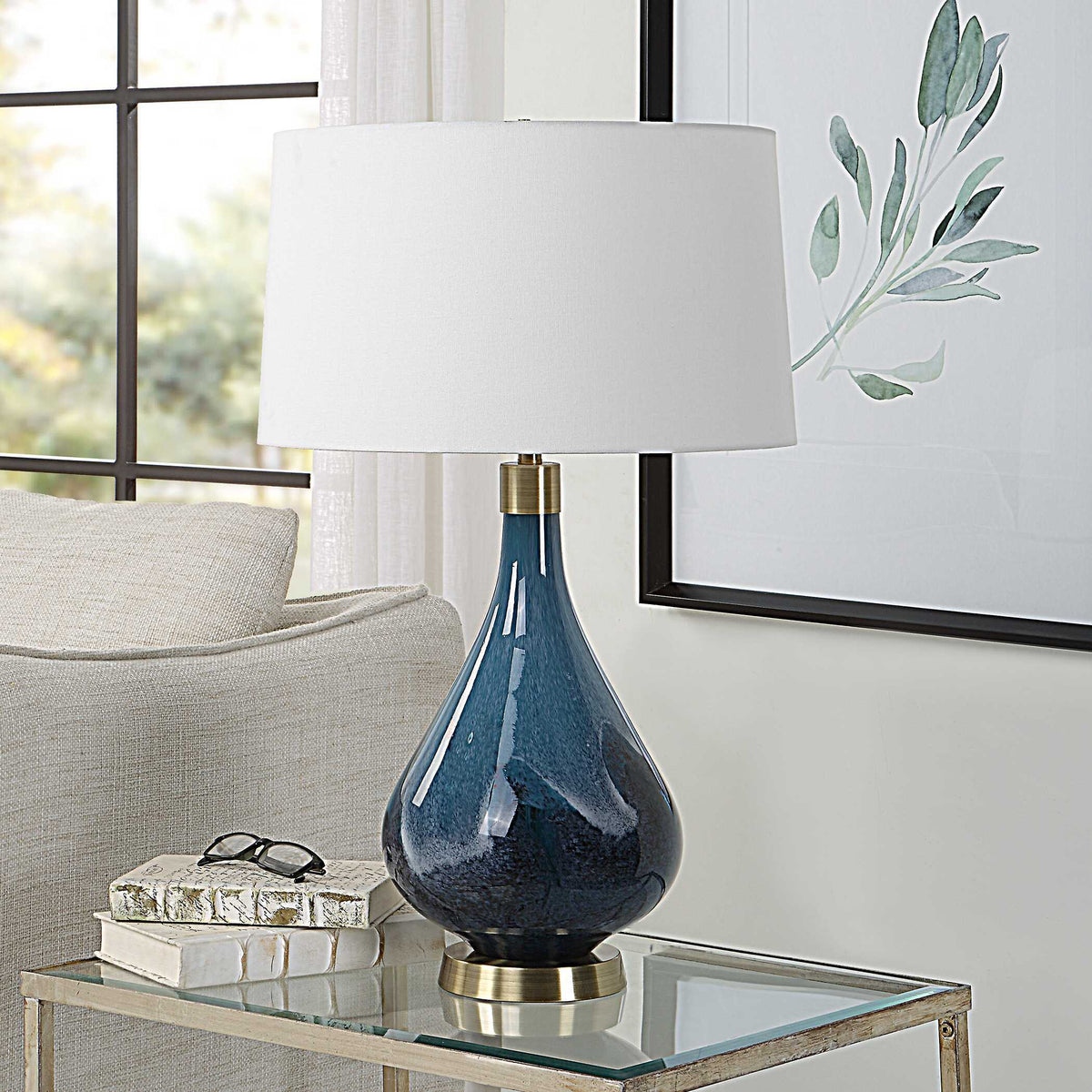 Riviera Art Glass Table Lamp - Blue / White by Uttermost - View 3