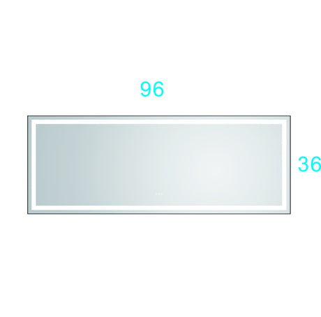 96in. W x36 in. H Framed LED Single Bathroom Vanity Mirror in Polished Crystal Bathroom Vanity LED Mirror with 3 Color Lights Mirror for Bathroom Wall | Home Elegance USA