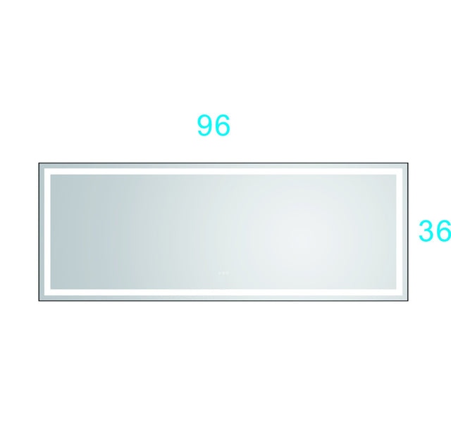 96in. W x36 in. H Framed LED Single Bathroom Vanity Mirror in Polished Crystal Bathroom Vanity LED Mirror with 3 Color Lights Mirror for Bathroom Wall | Home Elegance USA