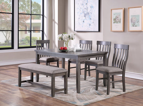 Dining Room Furniture Simple 6pc Set Dining Table 4x Side Chairs and A Bench Solid wood and veneers | Home Elegance USA