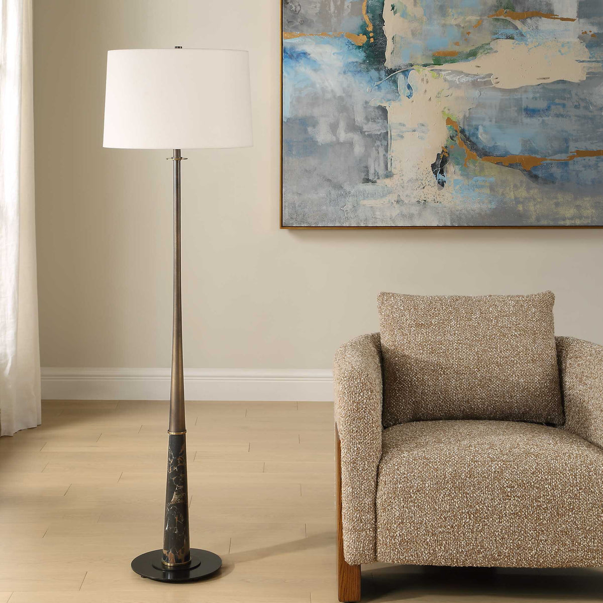 Tallarico Brass & Marble Floor Lamp Black / Bronze / Brown - Black / Dark Brown by Uttermost - View 3