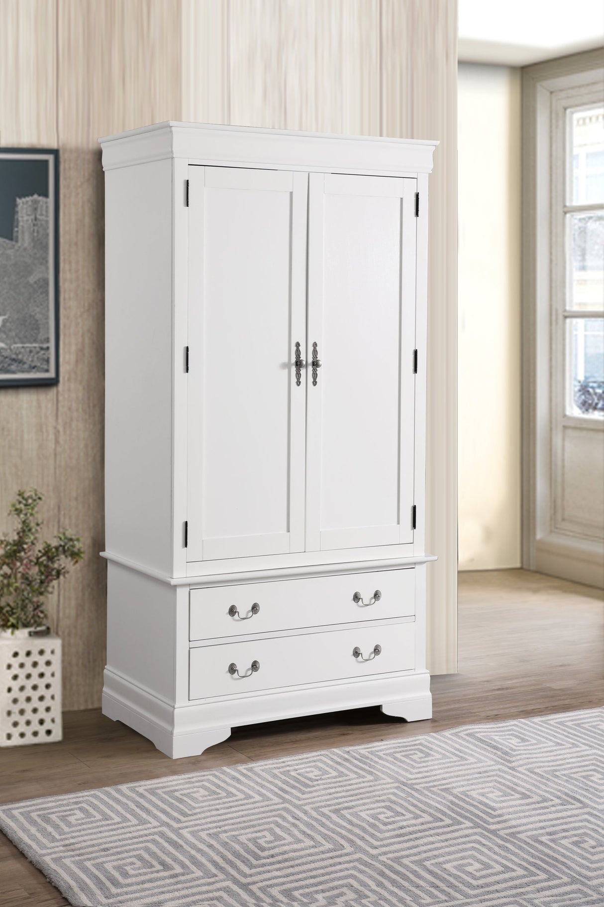 Louis Phillipe G3190-A Armoire , White - Home Elegance USA