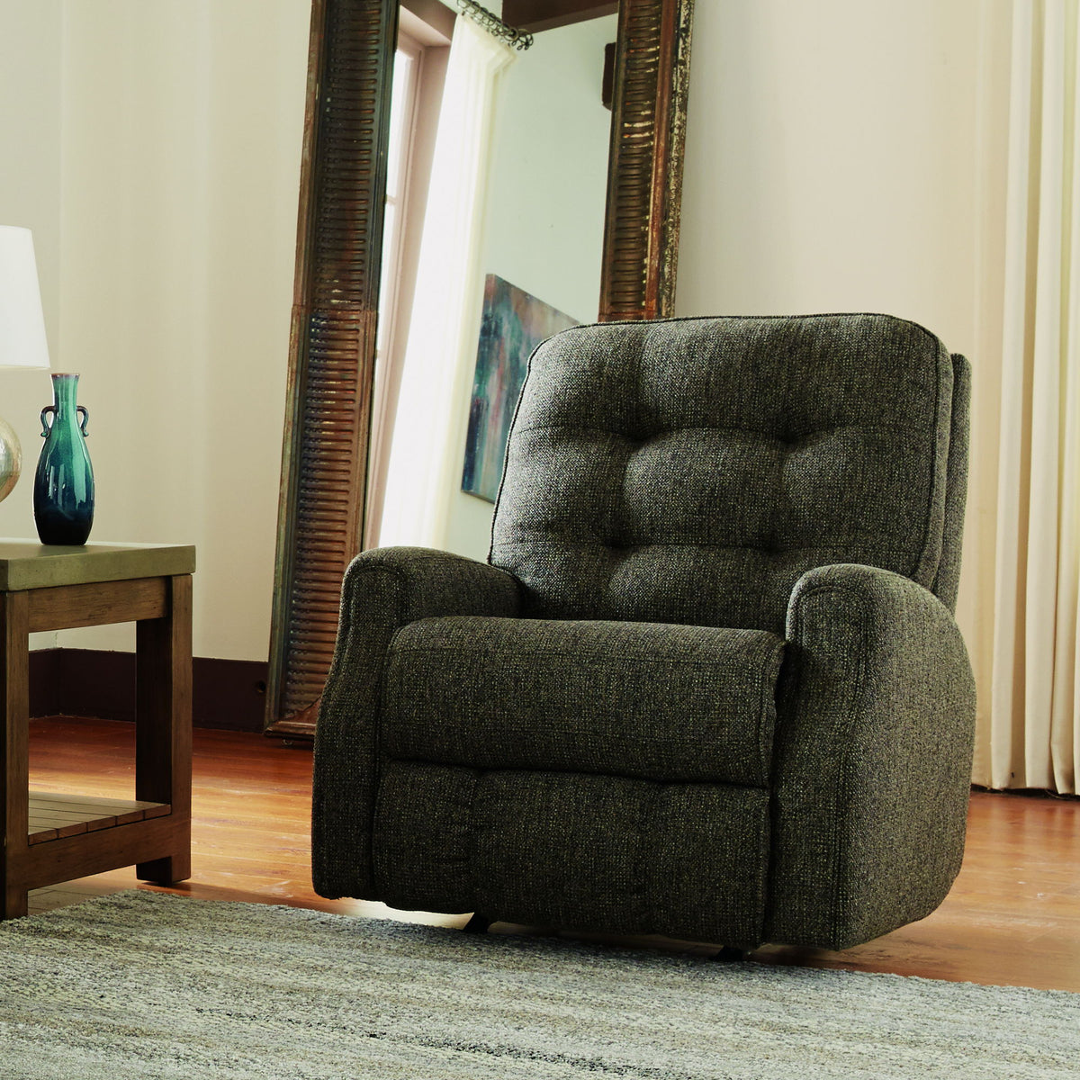 Devon Transitional Fabric Power Rocking Recliner, Power Headrest | Flexsteel