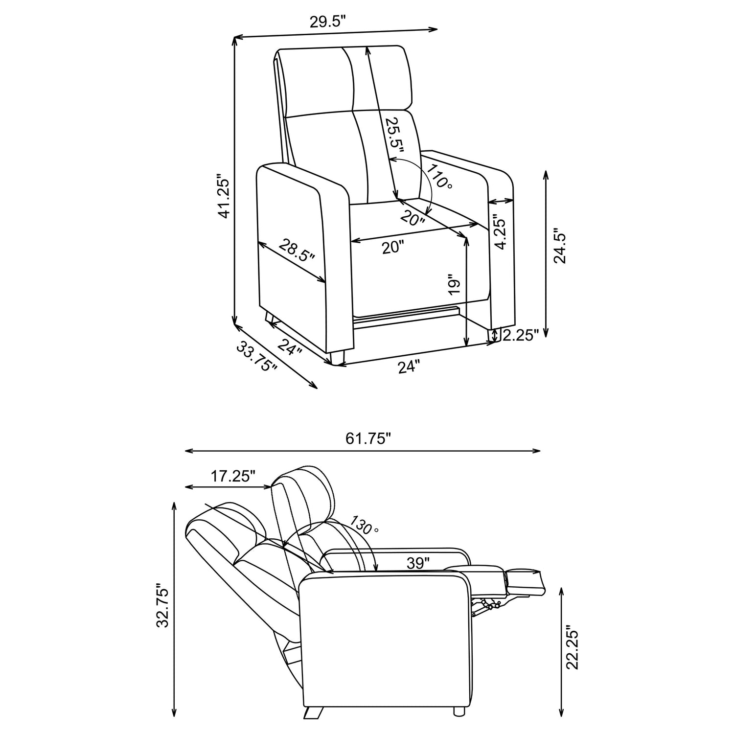 Push Back Recliner - Toohey Home Theater Push Back Recliner Black