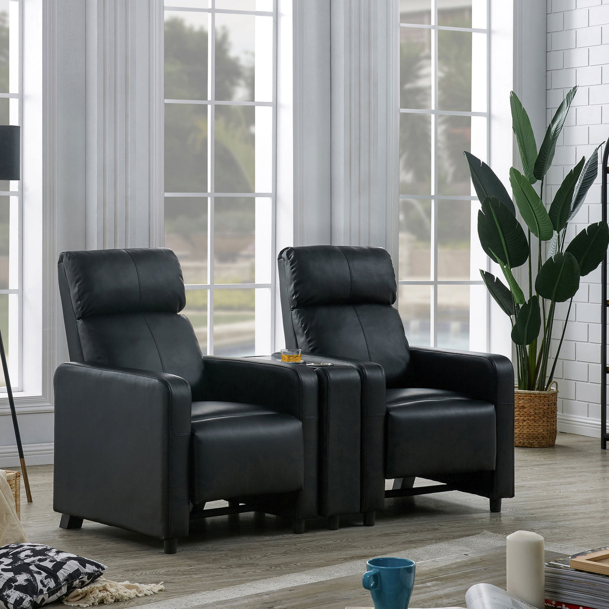 Push Back Recliner - Toohey Home Theater Push Back Recliner Black