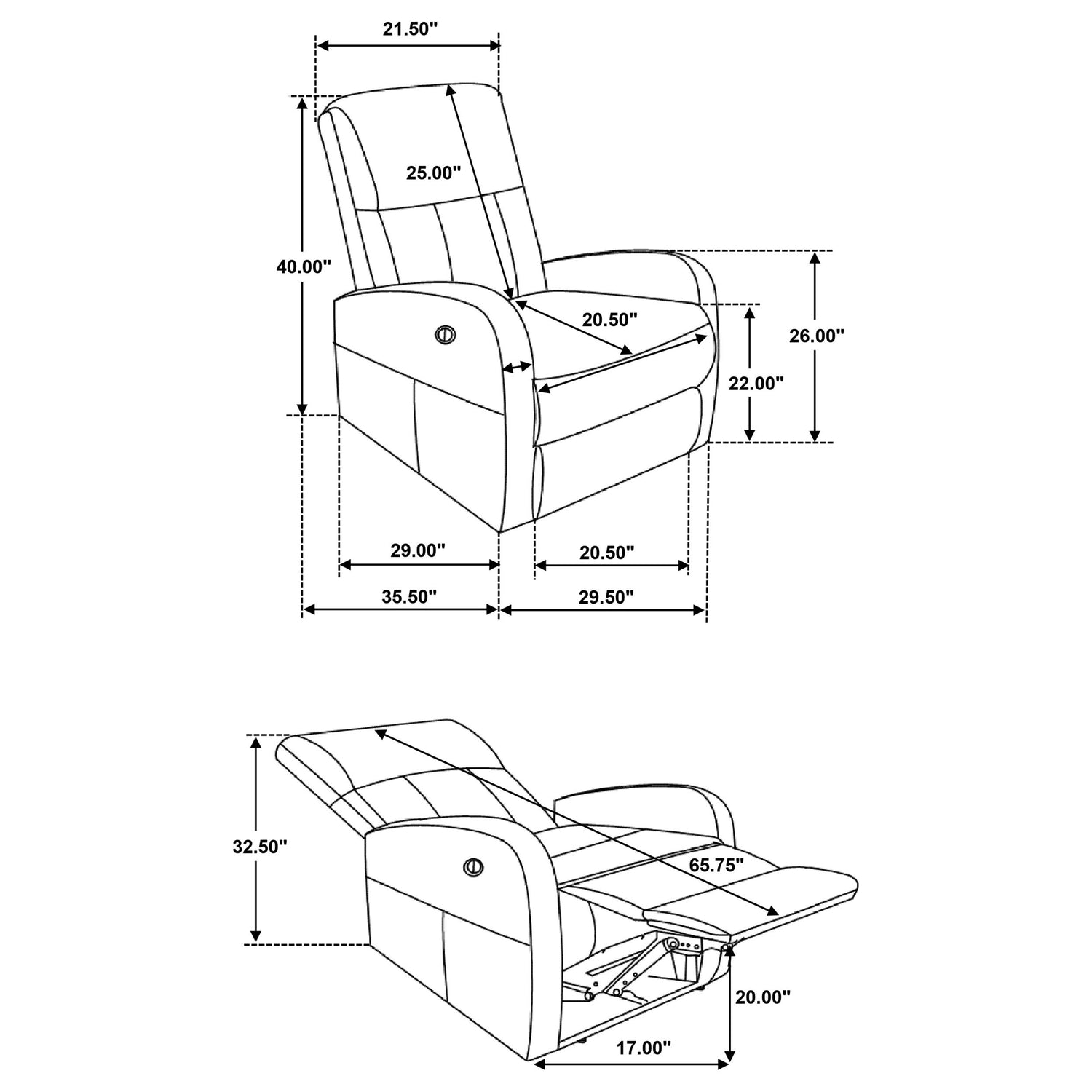 Sillón reclinable eléctrico tapizado Grant gris