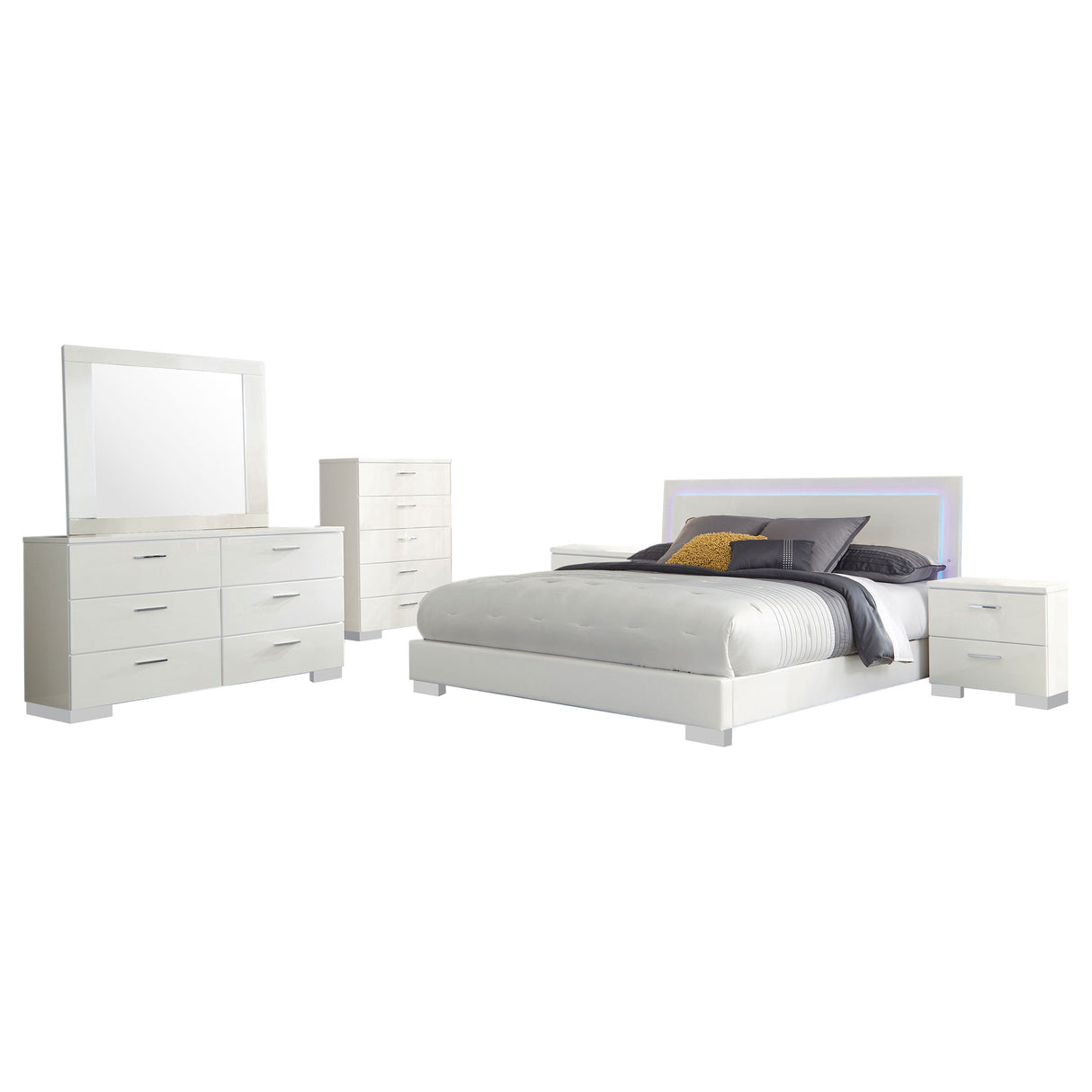 August Glossy White 6-piece Panel Bedroom Set