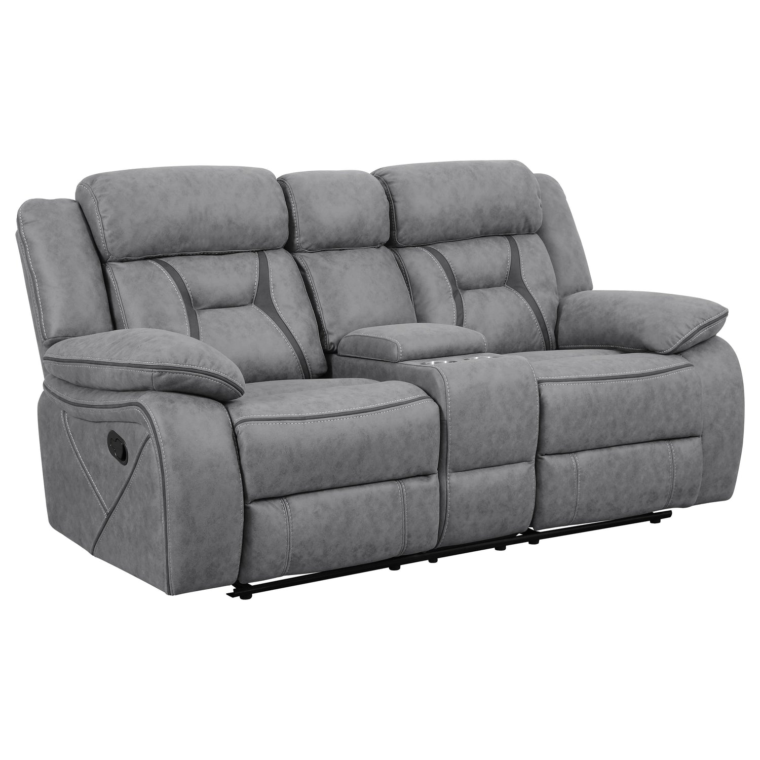 Motion Loveseat - Higgins Pillow Top Arm Motion Loveseat with Console Grey