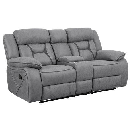 Motion Loveseat - Higgins Pillow Top Arm Motion Loveseat with Console Grey