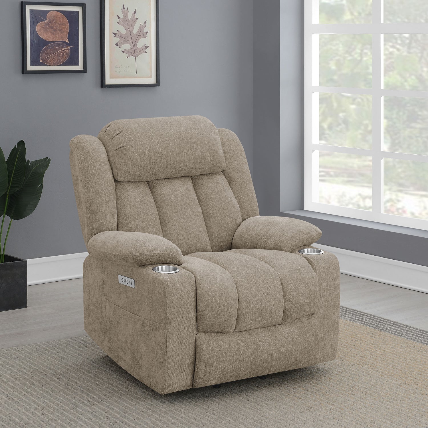 Sillón reclinable eléctrico tapizado Houston color camello