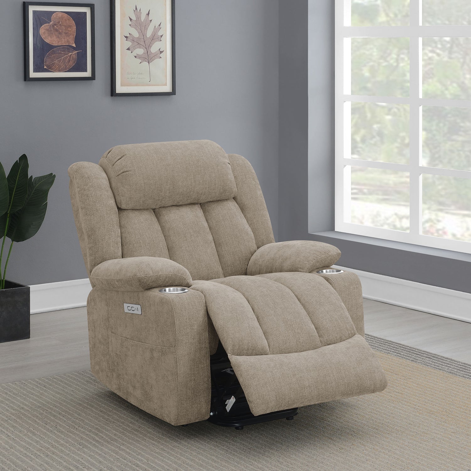 Sillón reclinable eléctrico tapizado Houston color camello
