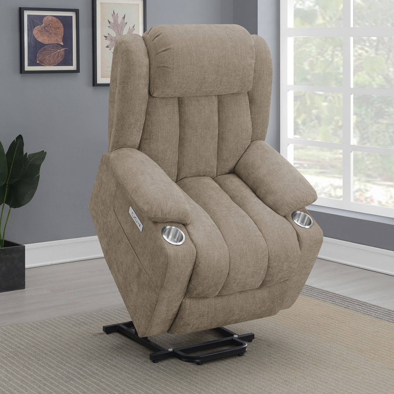 Sillón reclinable eléctrico tapizado Houston color camello
