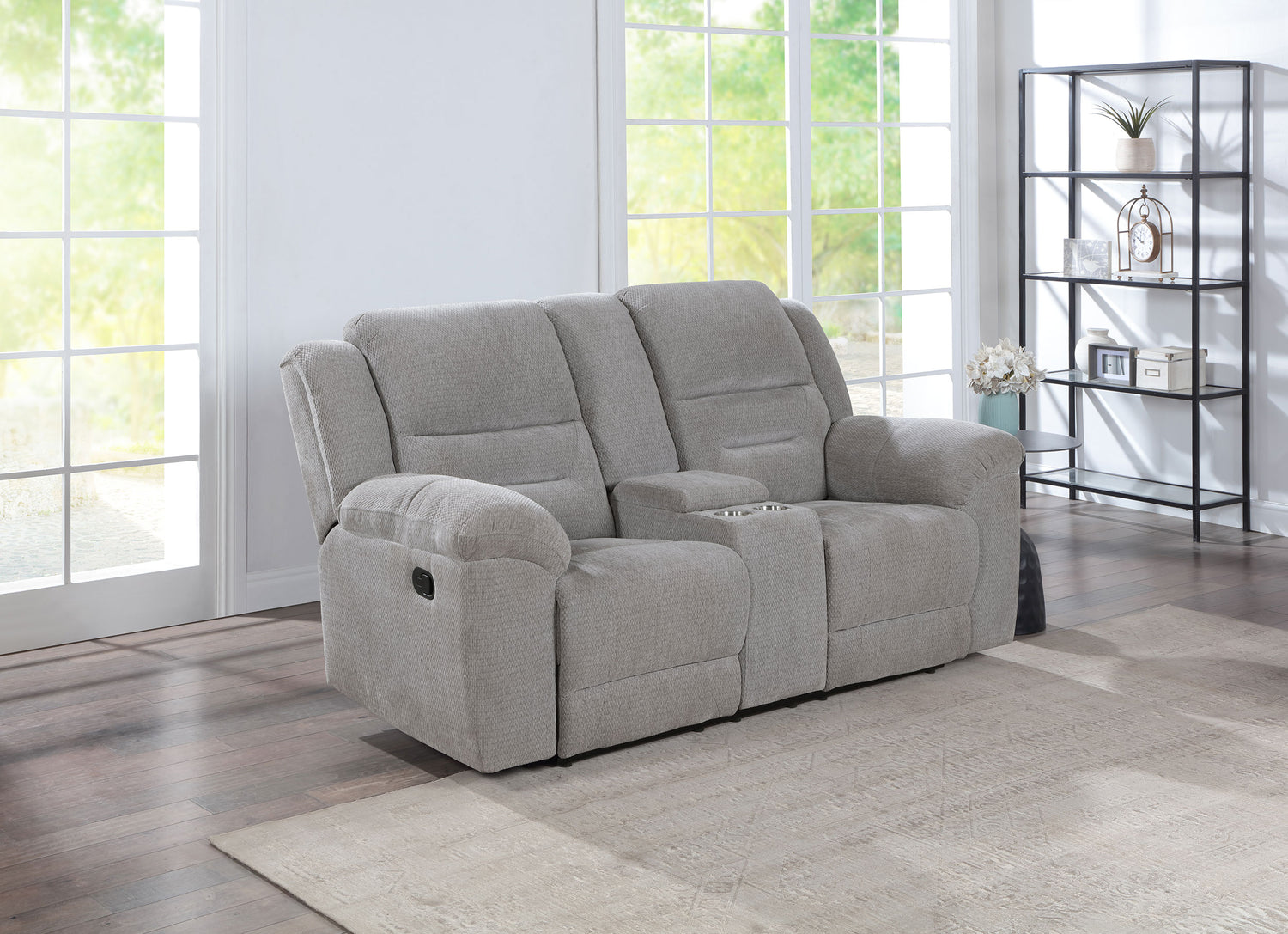 Sofá de dos plazas reclinable tapizado en chenilla Gilson, color gris