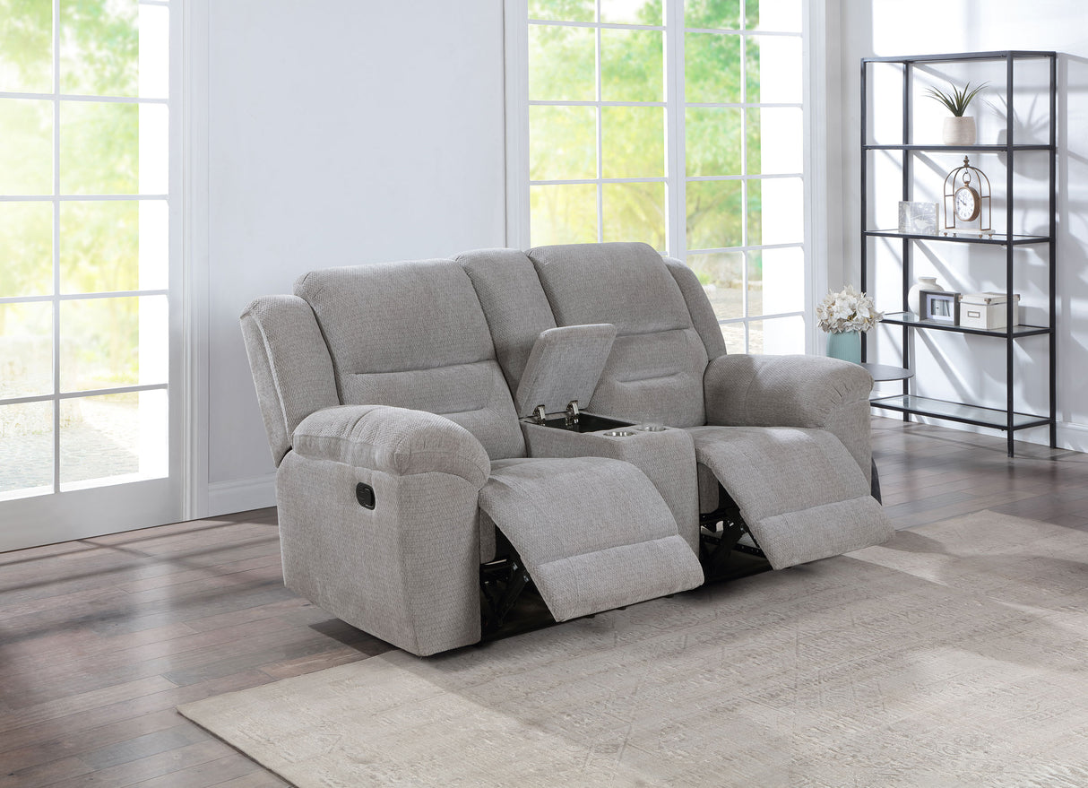 Sofá de dos plazas reclinable tapizado en chenilla Gilson, color gris