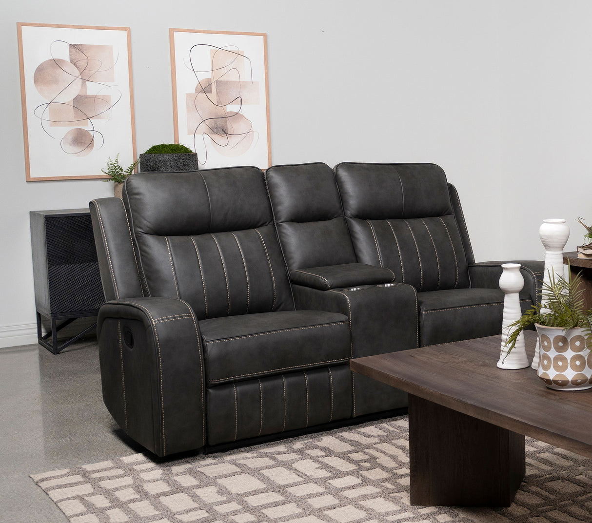 Motion Loveseat - Raelynn Upholstered Motion Reclining Loveseat Grey