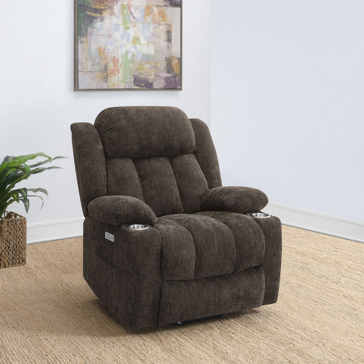 Sillón reclinable eléctrico tapizado Houston marrón oscuro