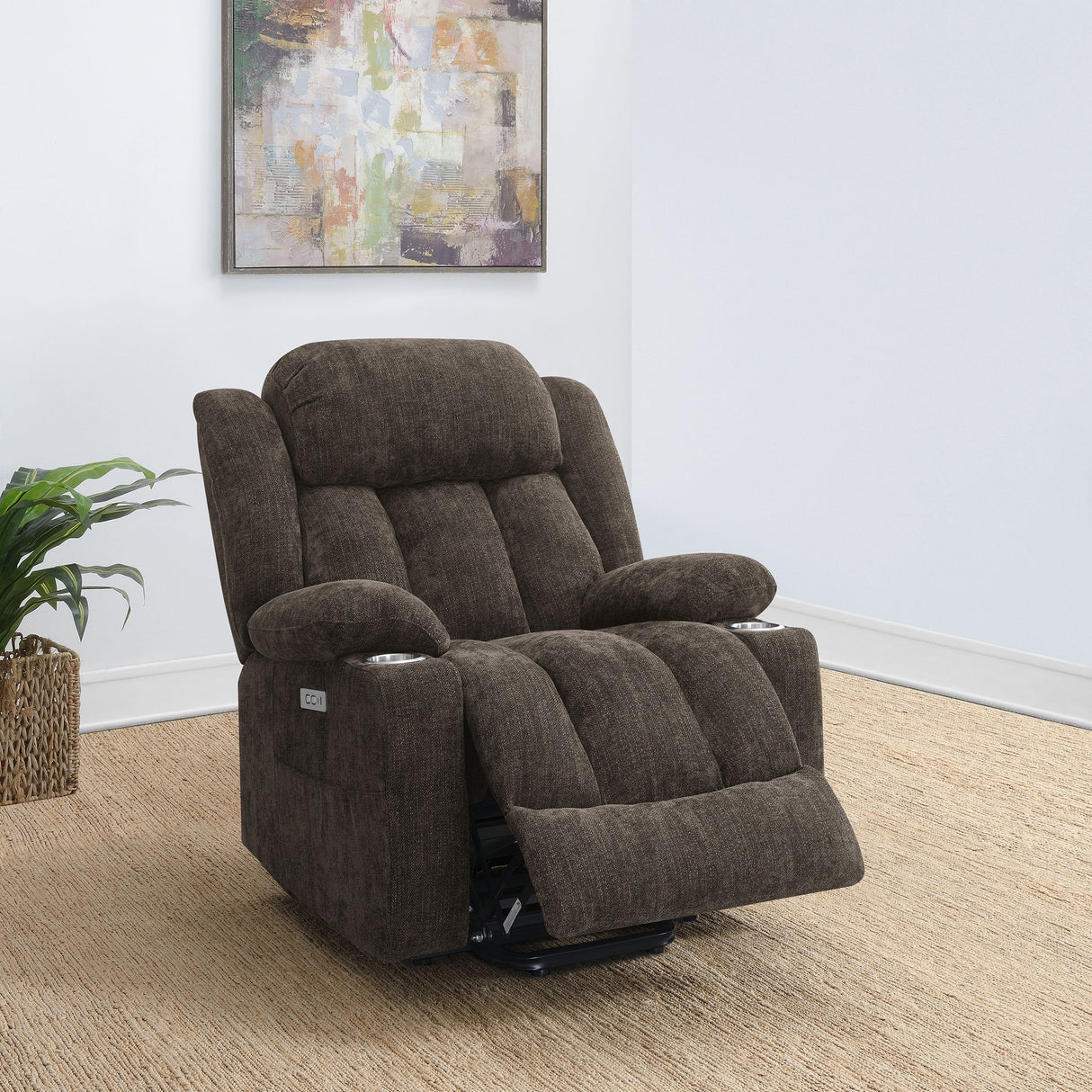 Sillón reclinable eléctrico tapizado Houston marrón oscuro
