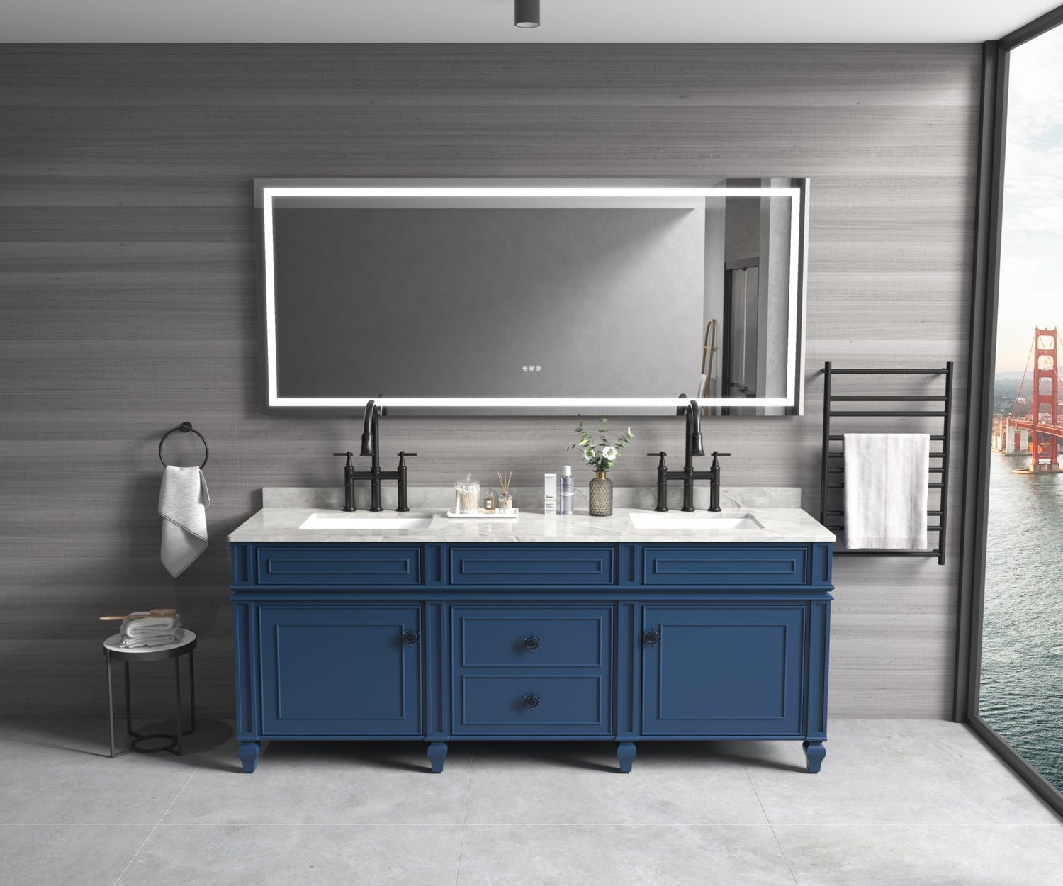 84*48 LED Lighted Bathroom Wall Mounted Mirror with High Lumen+Anti - Fog Separately Control bedroom full - length mirror bathroom led mirror hair salon mirror | Home Elegance USA