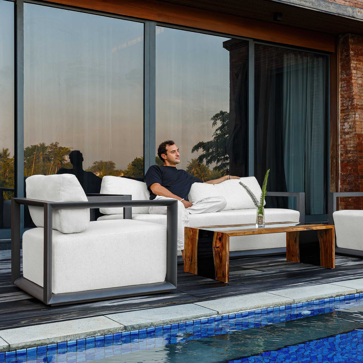 Remsen Outdoor Lounge Chair Black / Oyster - Black / White by Uttermost - View 12
