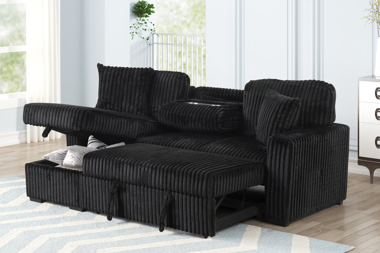 Plush Sectional Sofa W/ Pull Out Sleeper made with Velvet fabric- Black (CA Warehouse inventory) - sold by Home Elegance USA