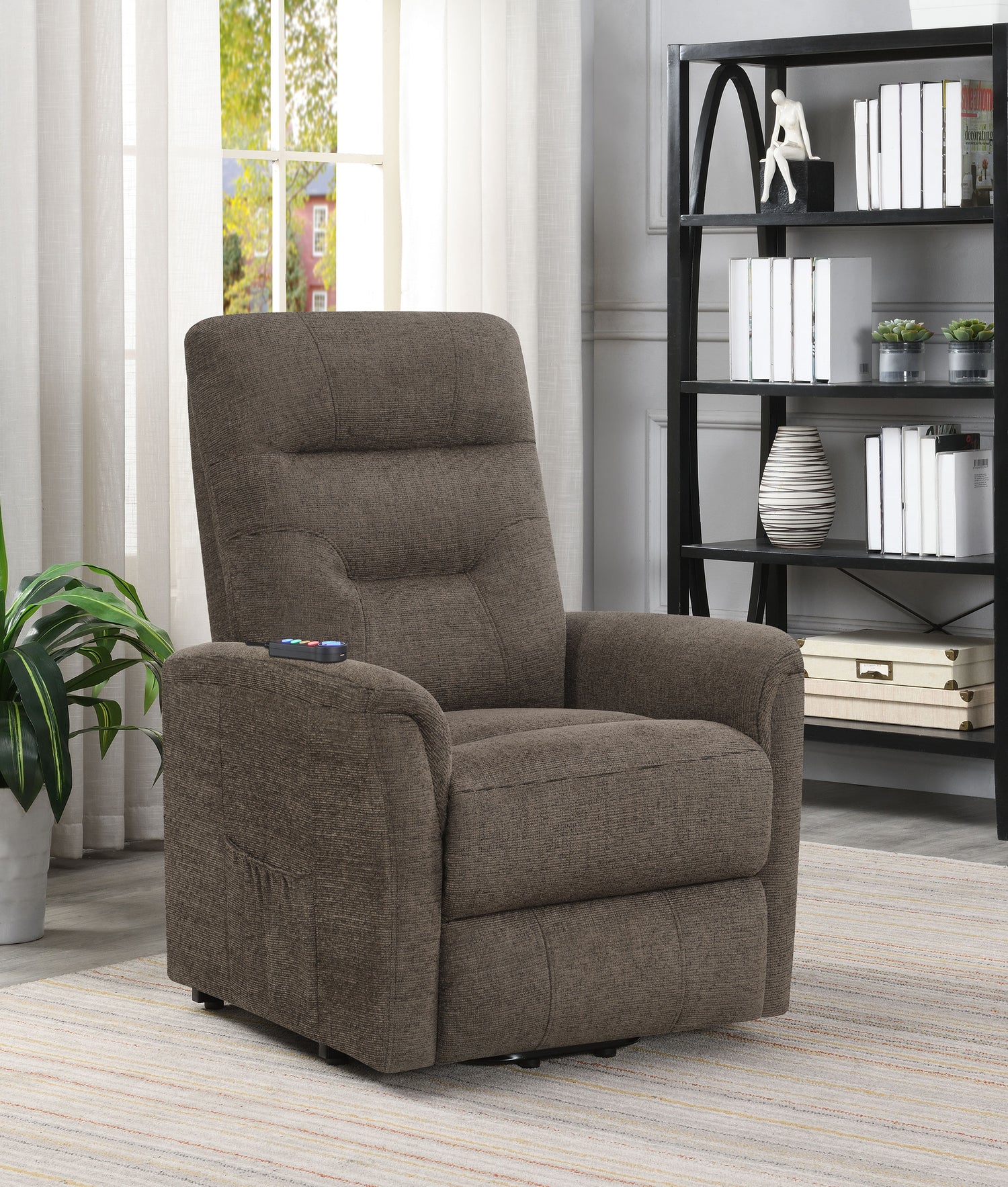 Power Lift Massage Chair - Henrietta Power Lift Recliner with Storage Pocket Brown