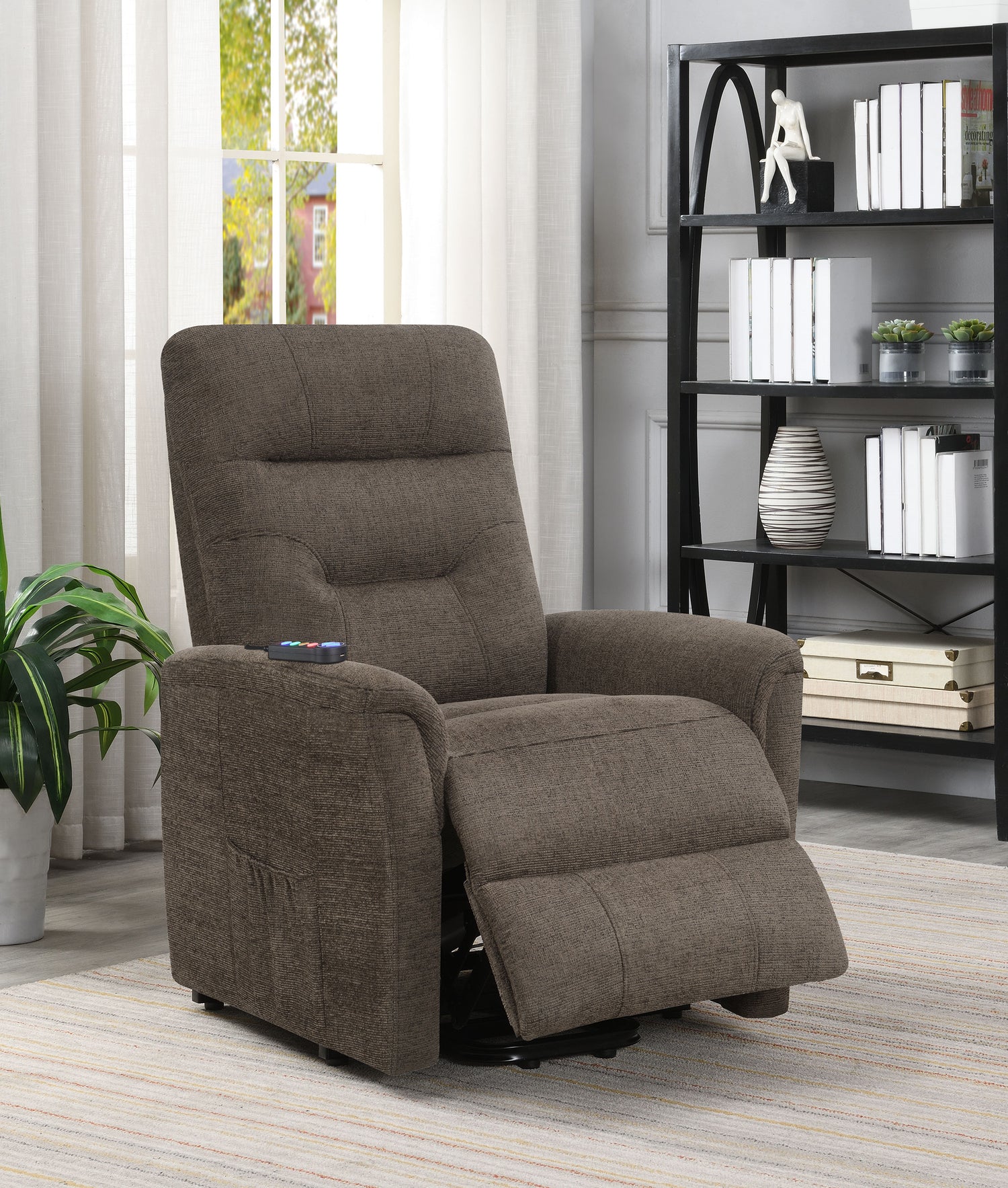 Power Lift Massage Chair - Henrietta Power Lift Recliner with Storage Pocket Brown