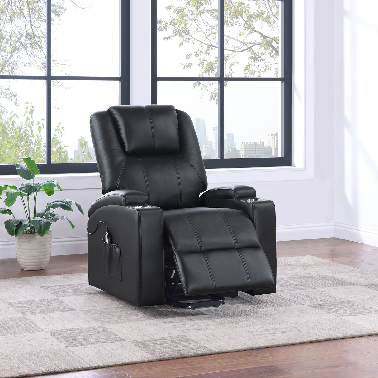 Sillón reclinable de masaje eléctrico tapizado Armstrong negro