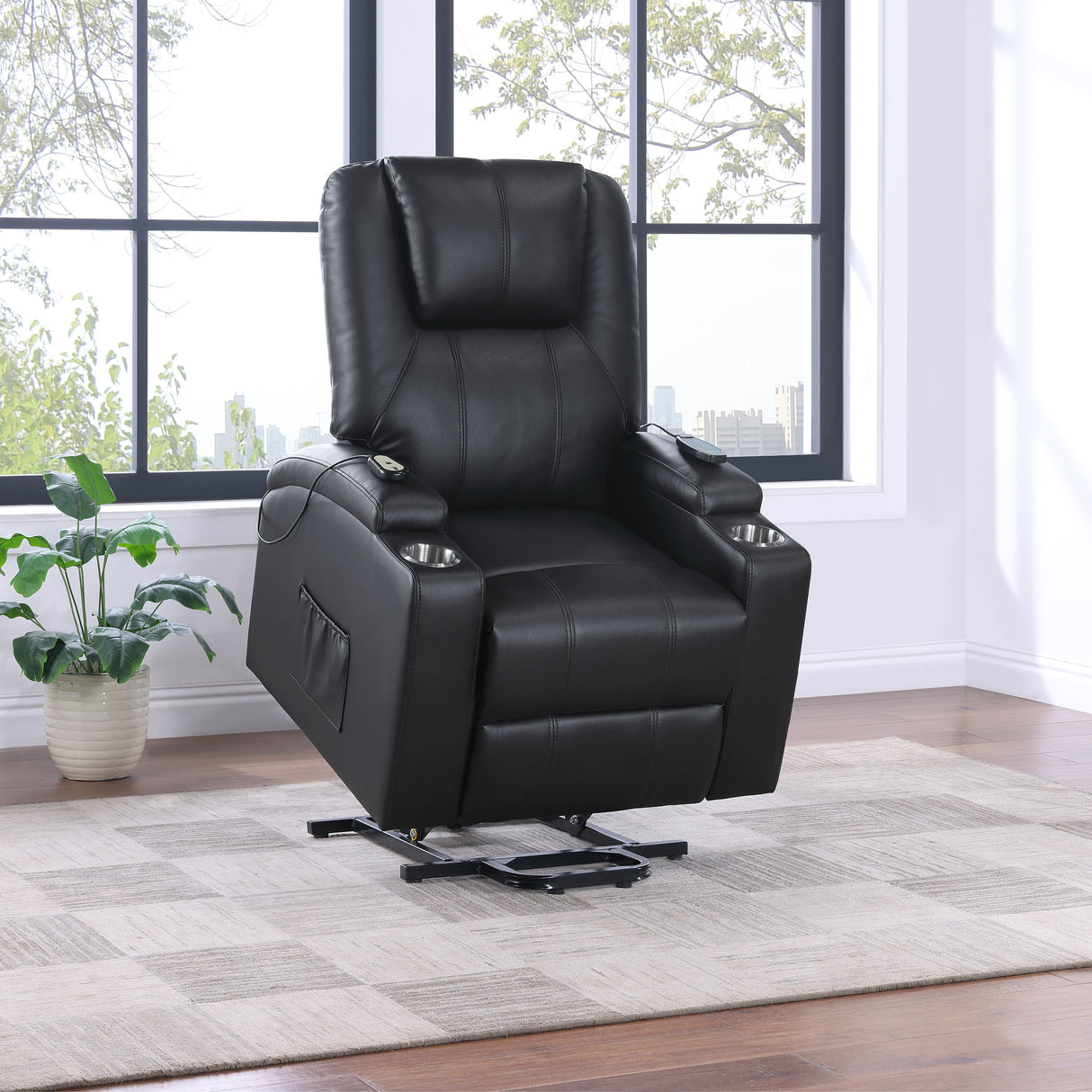 Sillón reclinable de masaje eléctrico tapizado Armstrong negro