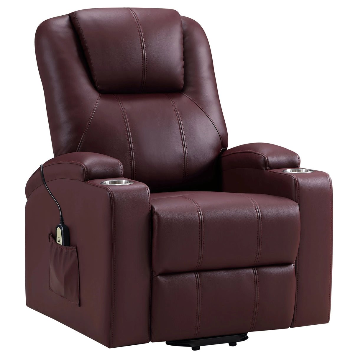 Sillón reclinable de masaje eléctrico tapizado Armstrong color vino tinto