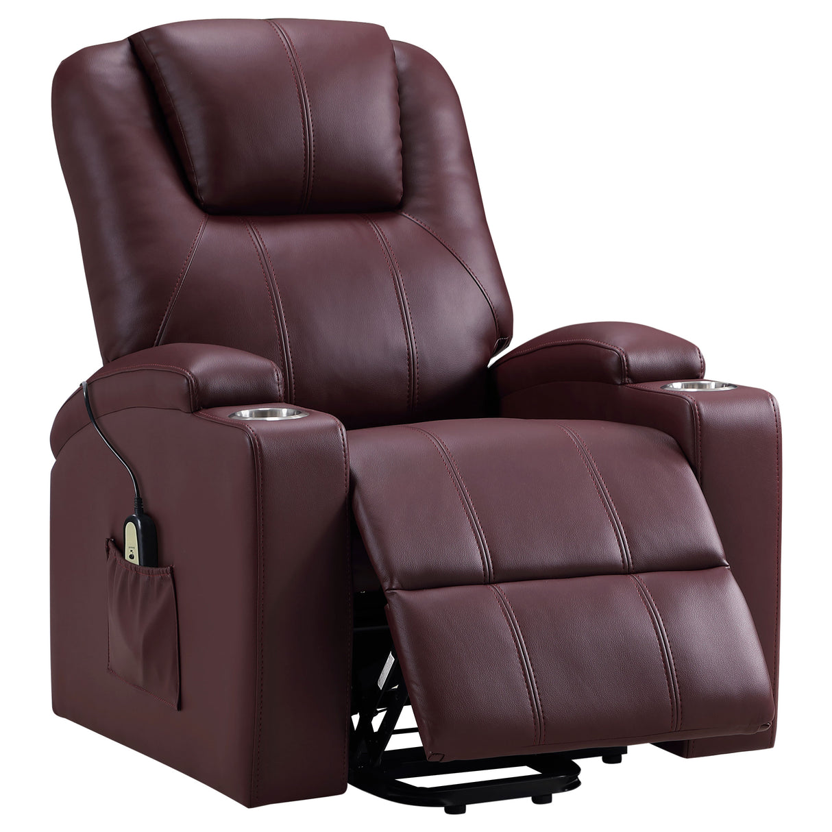 Sillón reclinable de masaje eléctrico tapizado Armstrong color vino tinto