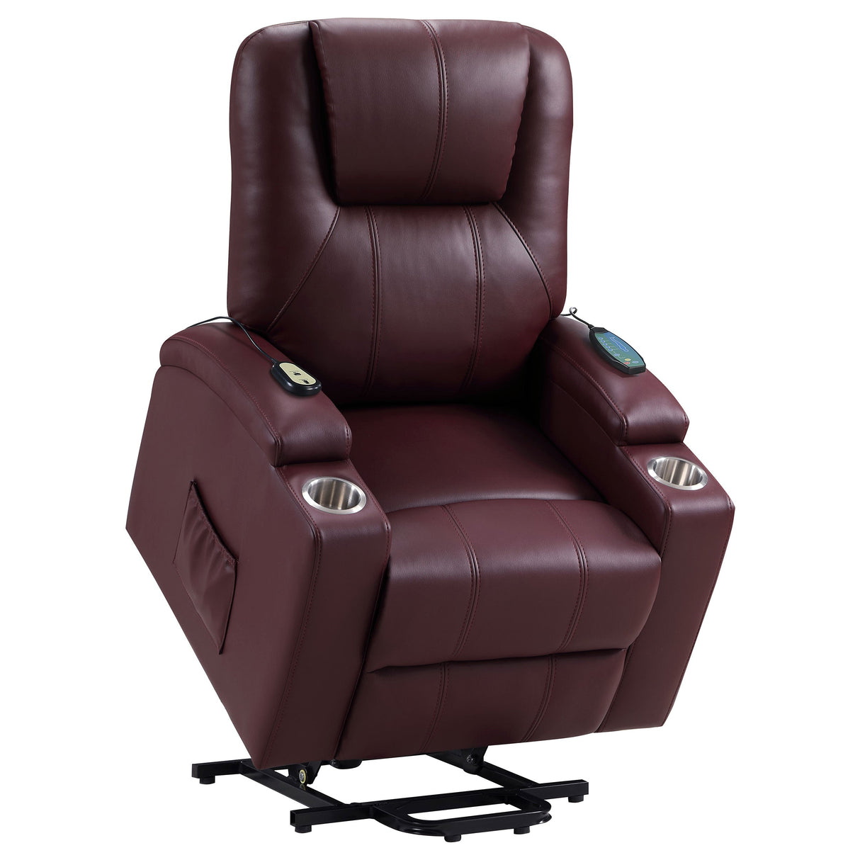 Sillón reclinable de masaje eléctrico tapizado Armstrong color vino tinto