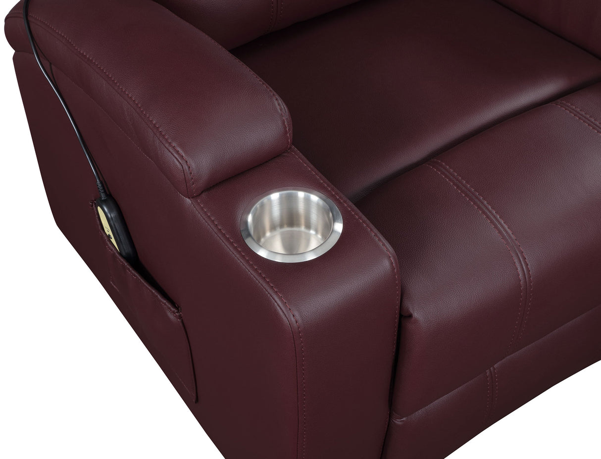Sillón reclinable de masaje eléctrico tapizado Armstrong color vino tinto