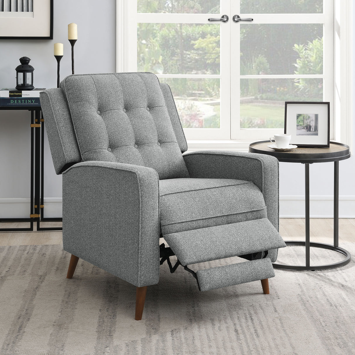 Push Back Recliner - Davidson Upholstered Tufted Push Back Recliner Grey
