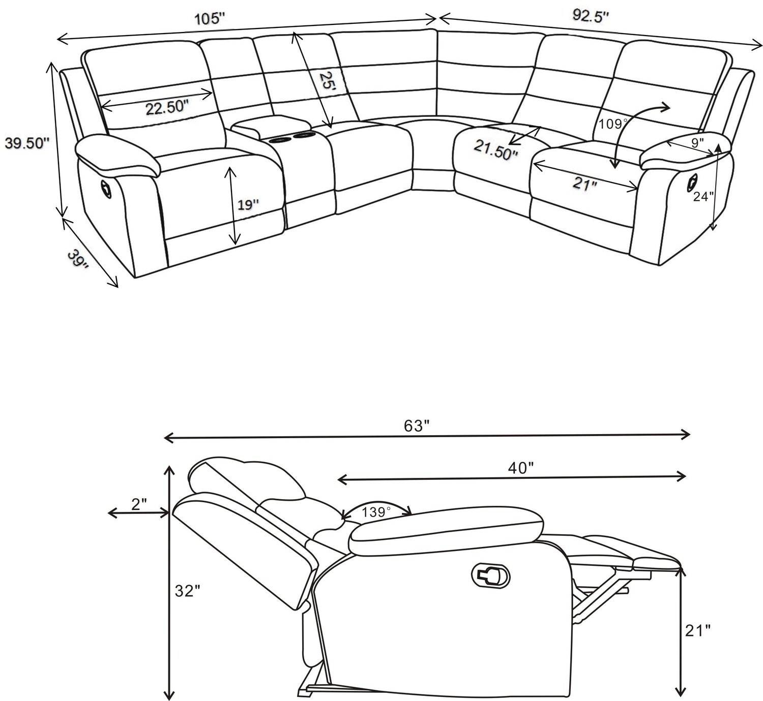 David 3 - piece Upholstered Motion Sectional with Pillow Arms Smoke | Coaster | Home Elegance USA