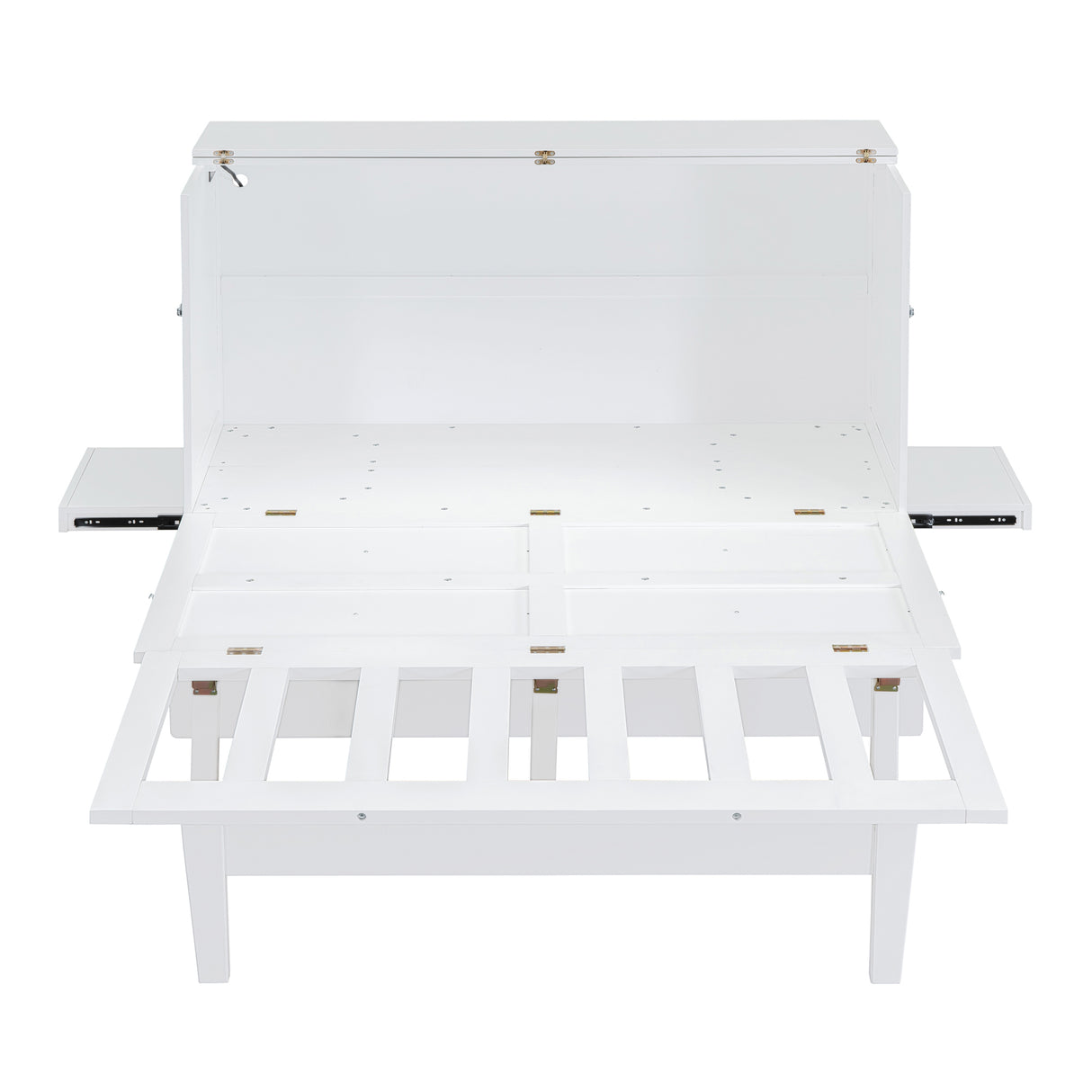 Queen Size Murphy Bed with USB Port and removable Shelves on Each Side,White - Home Elegance USA