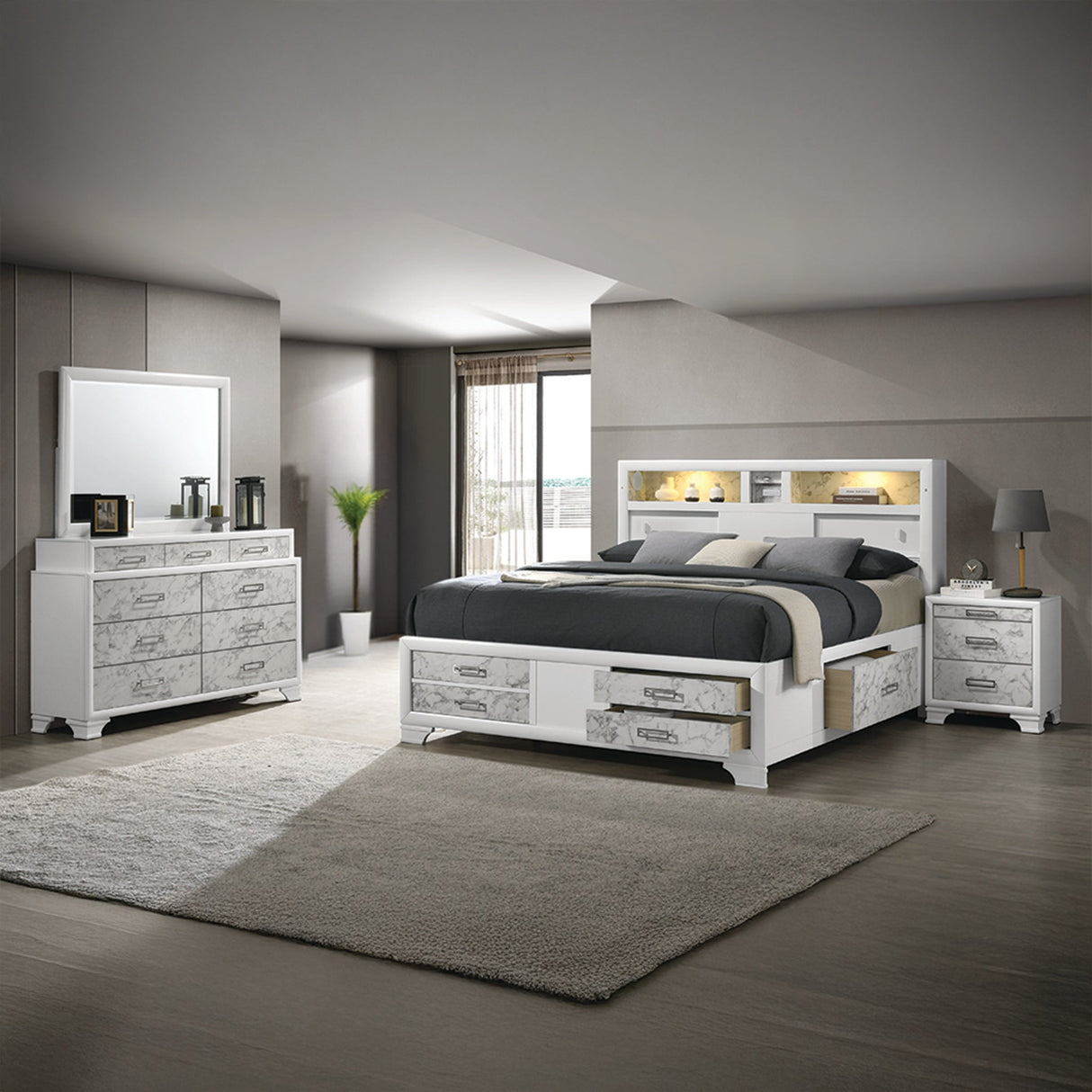 Soul Modern Style Queen 4PC Bedroom Set Made with wood in White(CA Inventory) - sold by Home Elegance USA