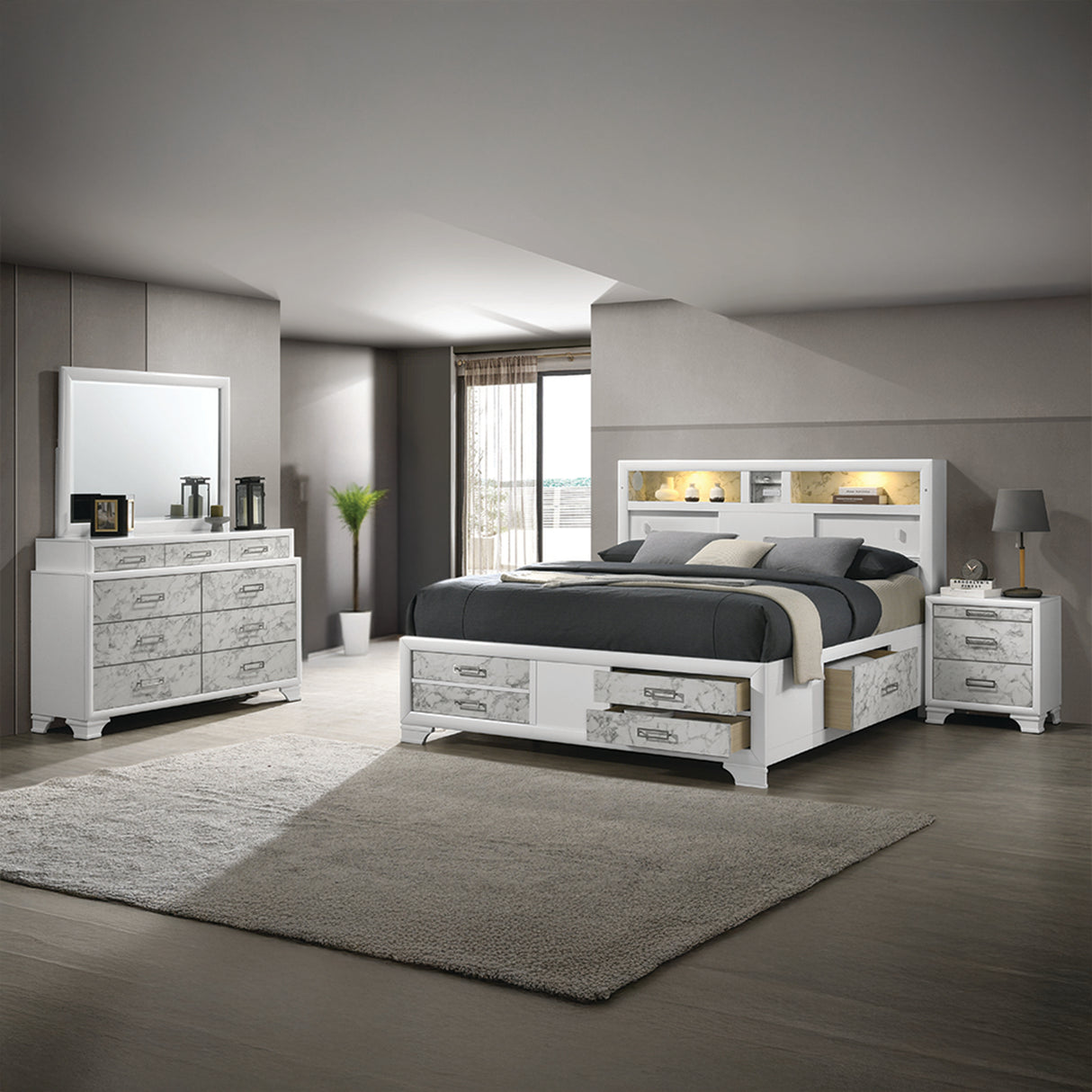Soul Modern Style King 4PC Bedroom Set Made with wood in White(NJ Inventory)