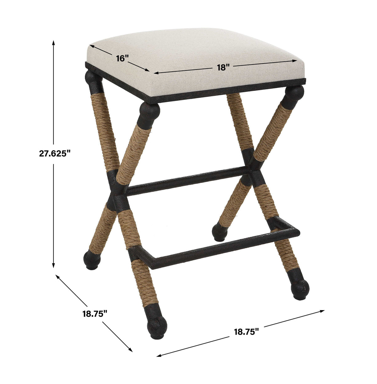 Firth Rustic Counter Stool Oatmeal - White / Light Brown by Uttermost - View 9