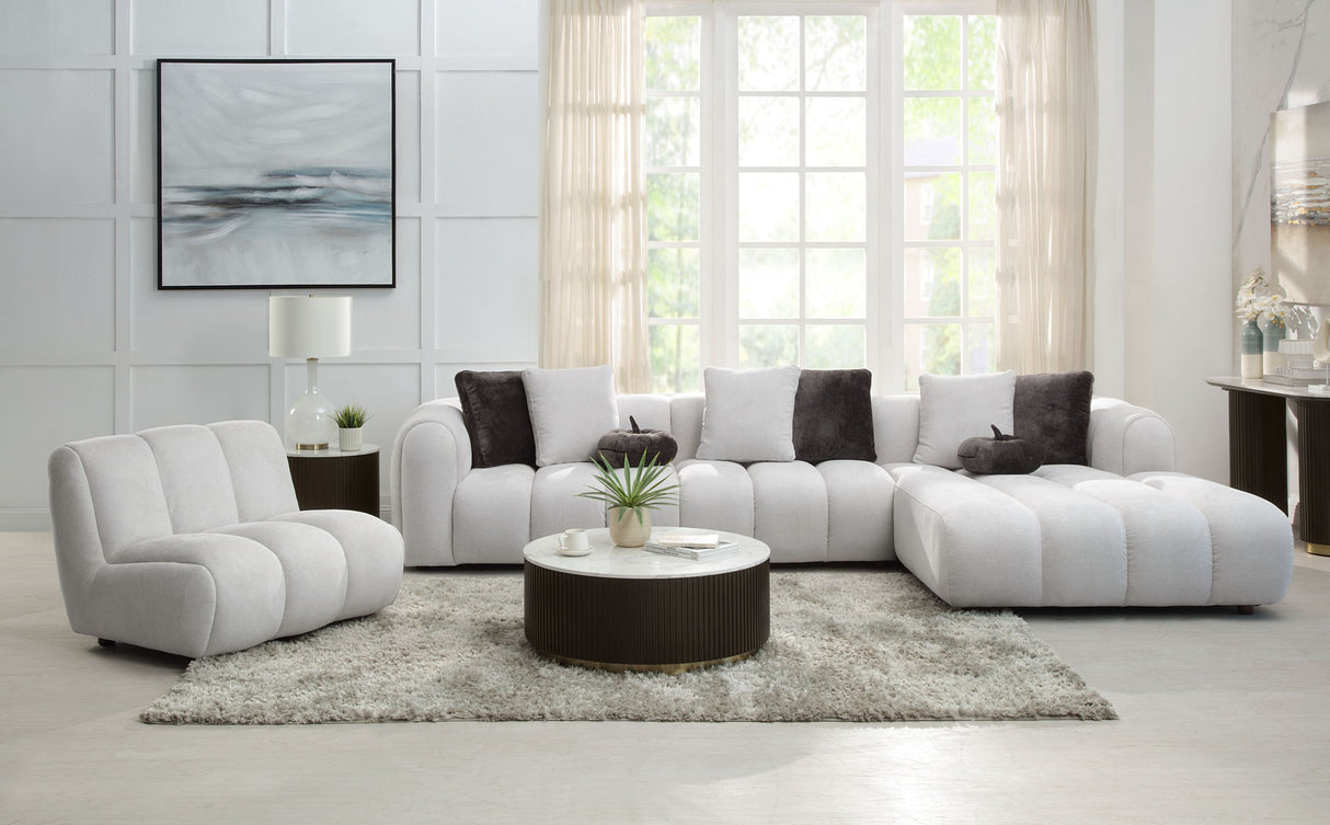 Manilla Ivory White Linen 2 Pcs Sectional Sofa w/Chaise w/ 1 Armless Chair