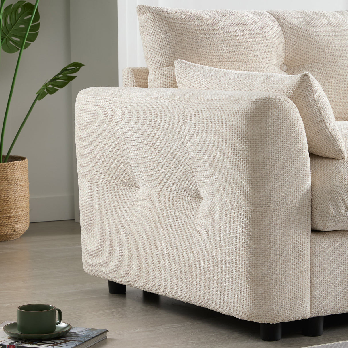 136'' Modular Sectional Sofa with Console, Cup Holder, USB Charger, Movable Storage Ottoman, Pull-line&Tufted Design, U-Shaped Oversized Chenille Sofa for Living Room&Apartment,2 Colors - sold by Home Elegance USA