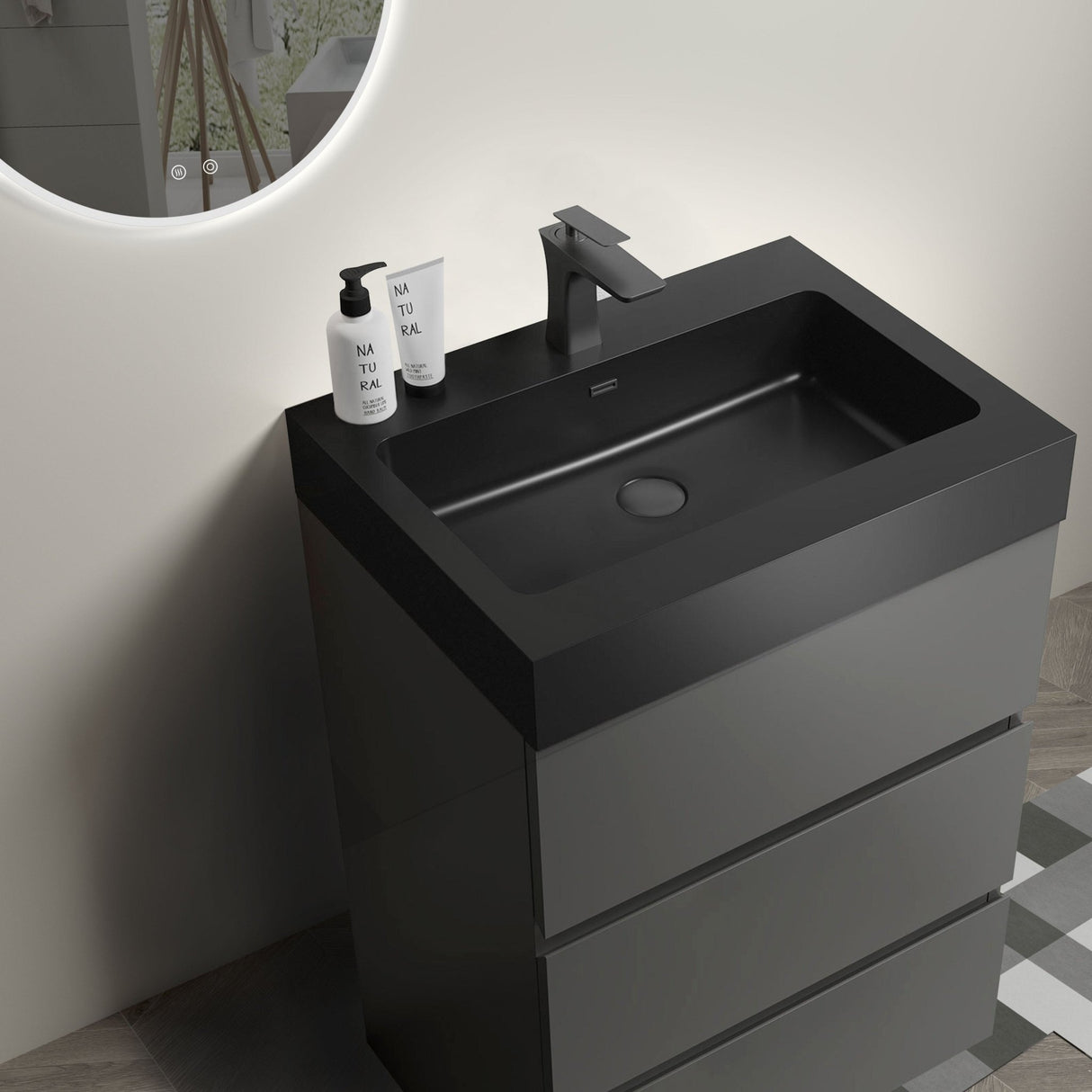 Alice 24" Gray Bathroom Vanity with Sink, Large Storage Freestanding Bathroom Vanity for Modern Bathroom, One - Piece Black Sink Basin without Drain and Faucet | Home Elegance USA