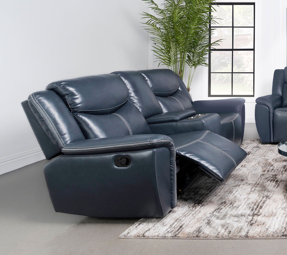 Motion Loveseat - Sloane Upholstered Motion Reclining Loveseat with Console Blue